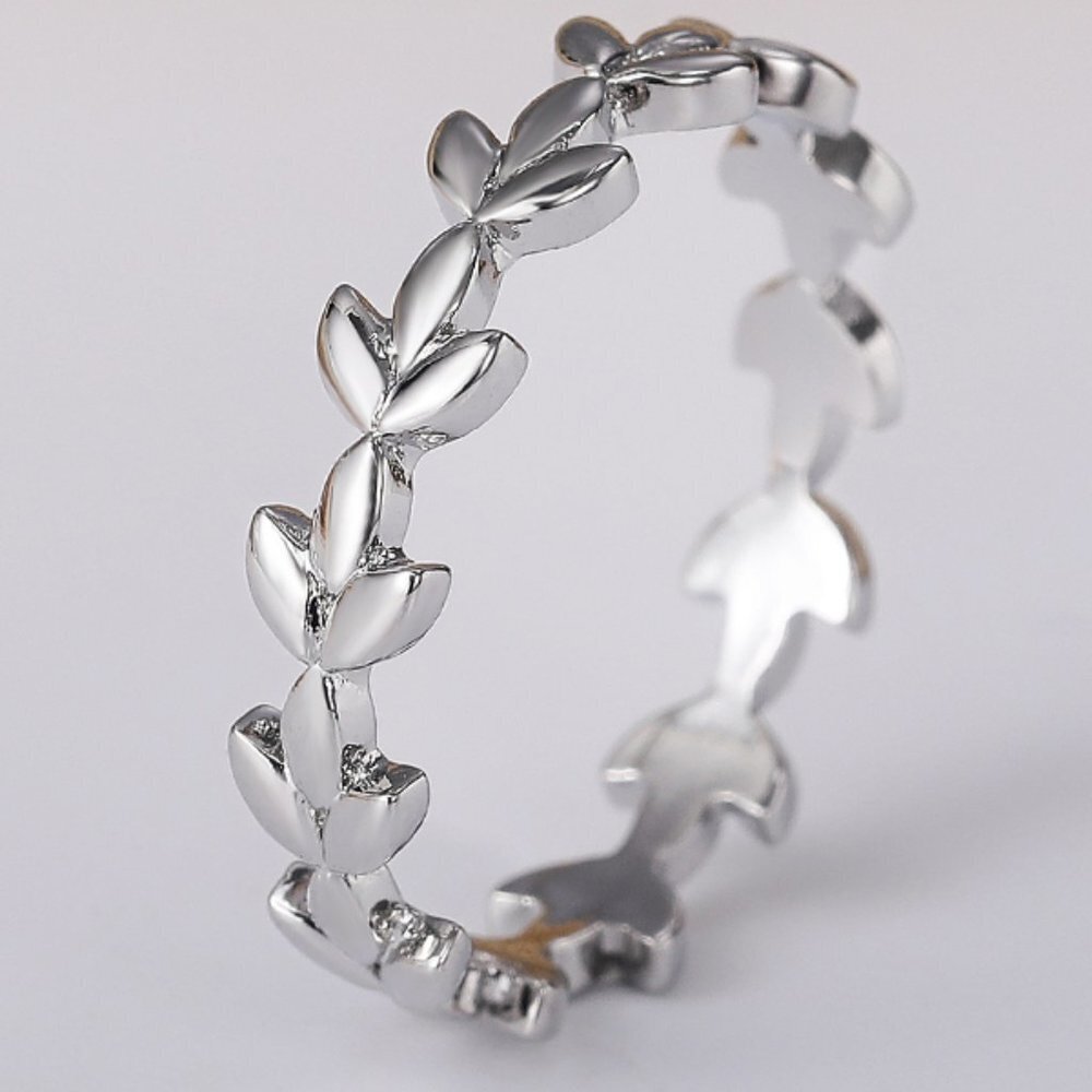 😍PREMIUM 925 STERLING SILVER DAINTY LEAF ETERNITY BEAUTIFUL RING, K952